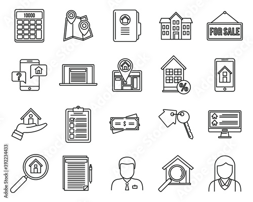Investor realtor icons set. Outline set of investor realtor vector icons for web design isolated on white background