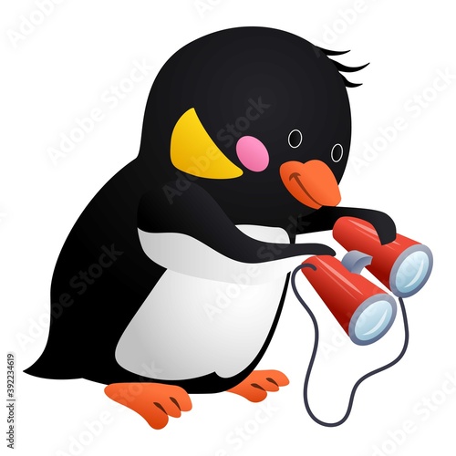Penguin with binoculars icon. Cartoon of penguin with binoculars vector icon for web design isolated on white background