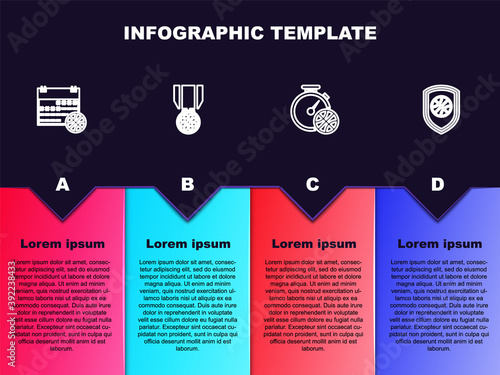Set line Basketball on sport calendar, medal, Stopwatch with basketball and Shield in the. Business infographic template. Vector.