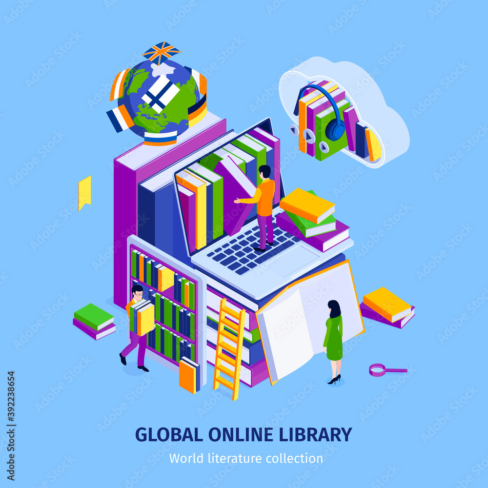 Online Library Isometric Poster 