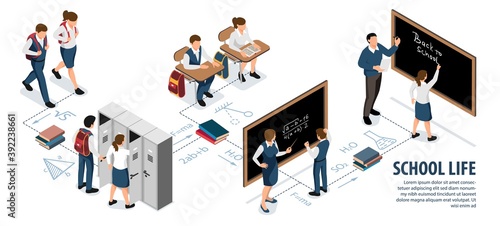 Isometric School Life Infographics