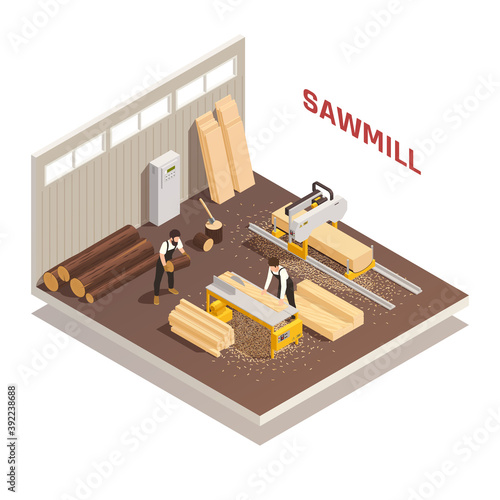 Sawmill Isometric Composition
