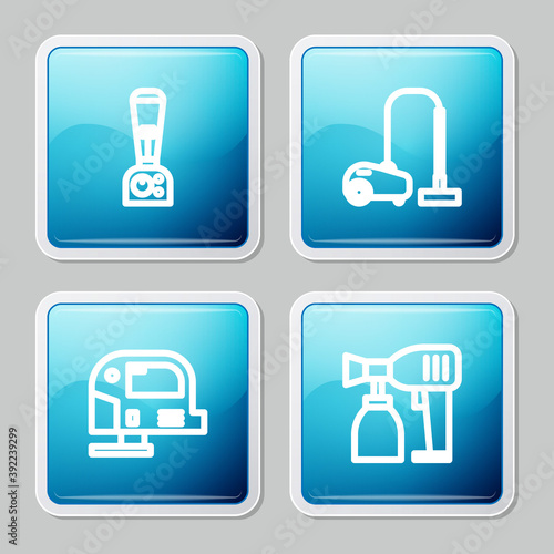Set line Blender, Vacuum cleaner, Electric jigsaw and Paint spray gun icon. Vector.