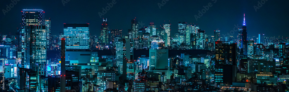 Cyberpunk Night View of Tokyo, Japan - obrazy, fototapety, plakaty 