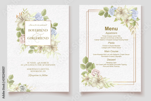 Floral wedding invitation and menu template