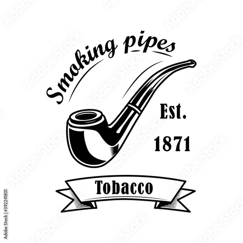 Tobacco shop label vector illustration. Classical smoking pipe and text. Tobacco shop concept for emblems or badges templates