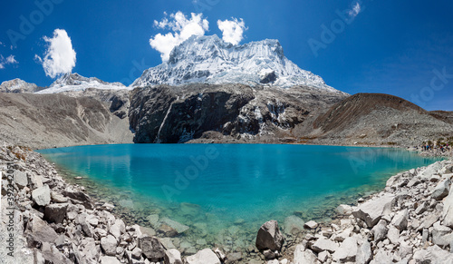 Panoramic view to the famous lake 69 inside the huascaran national park in the region of Ancash - Peru photo
