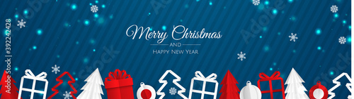 Christmas banner. Background Xmas objects viewed from above. BackgroundMerry Christmas and happy New Year photo