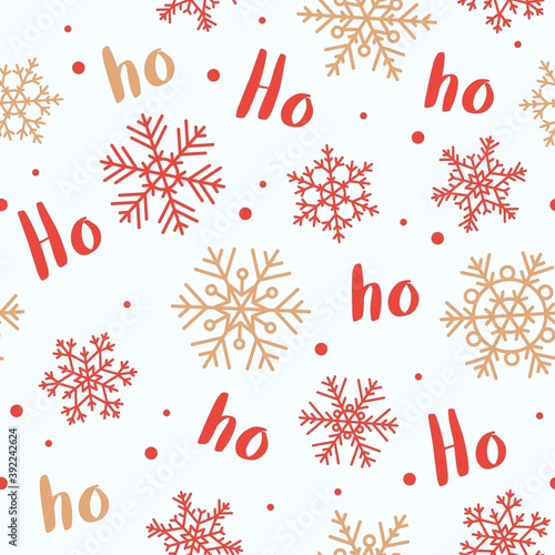 Ho-ho-ho christmas pattern with lettering and snowflakes. Vector illustration