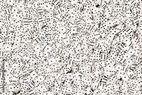 Photography Top view of many white dice. 3d illustration.