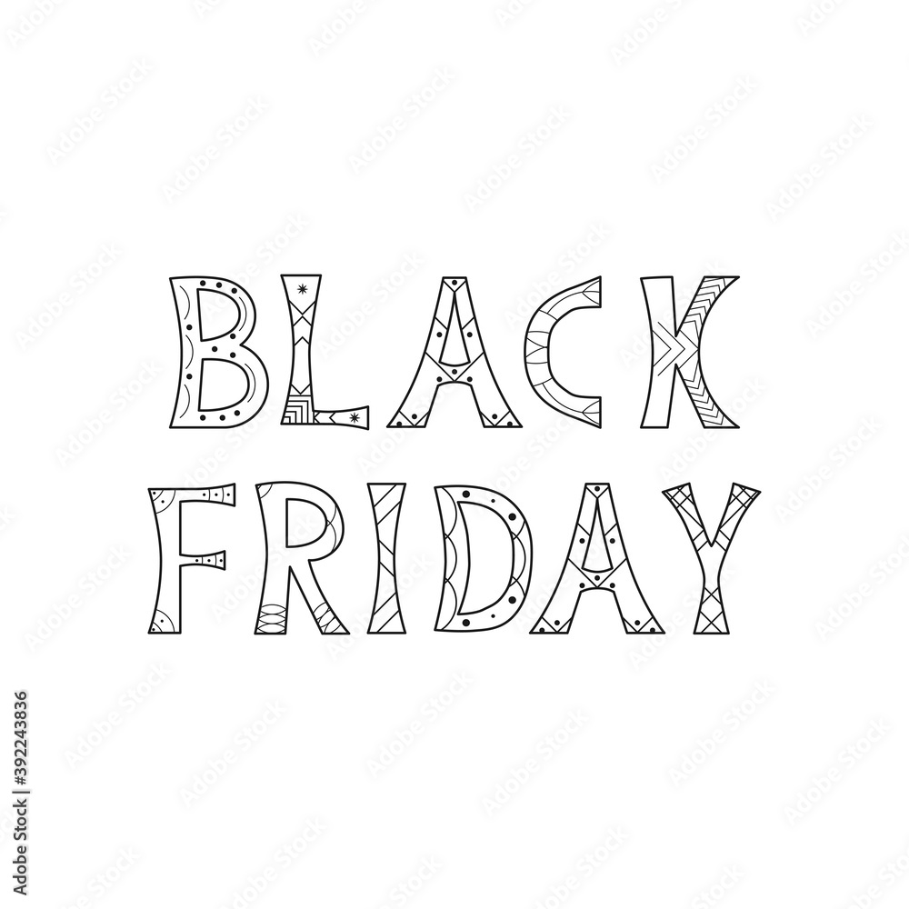 Vector illustration of isolated typography lettering Black Friday. Template for poster, web and advertising banner, flyer, advertisement mailing and announcement sending, blog post or article. Vector illustration of isolated typography lettering Black Friday. Template for poster, web and advertising banner, flyer, advertisement mailing and announcement sending, blog post or article.