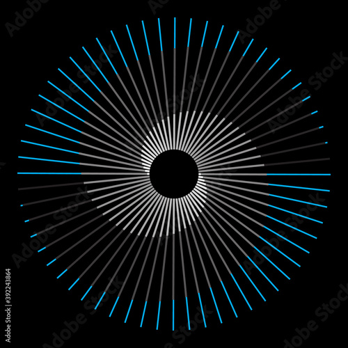 Abstract swirl pattern with lines in circle. Yin and Yang style spiral.