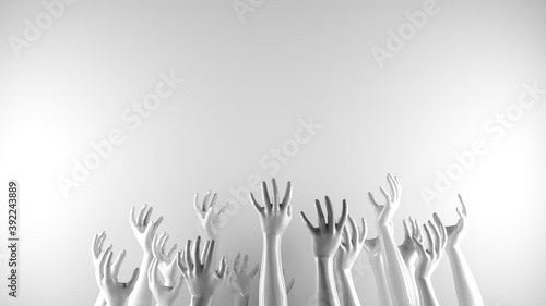 Crowd hands grabbing with white 3d background