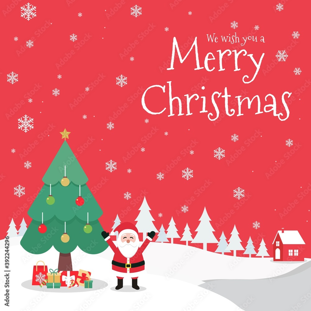 Merry Christmas vector Illustration on color background.  include santa, tree, snow, etc. good for banner, card, book, gift, and happiness.