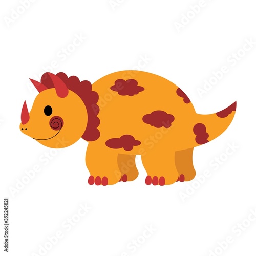 Dinosaur triceratops cute in flat style for designing dino party, children, kids holiday, dinosaurus related materials. For card, poster, wallpaper, banner. Jurassic park theme.