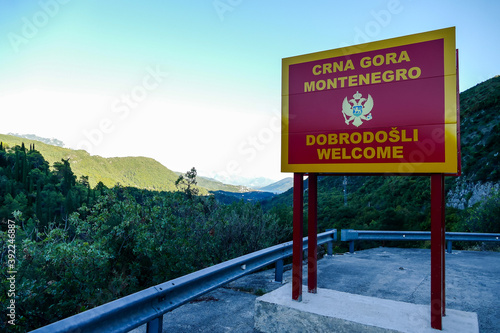 Road Sign Border, between Montenegro and Croatia border photo