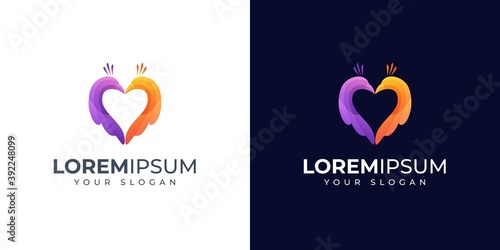 Colorful peacock and love logo design inspiration
