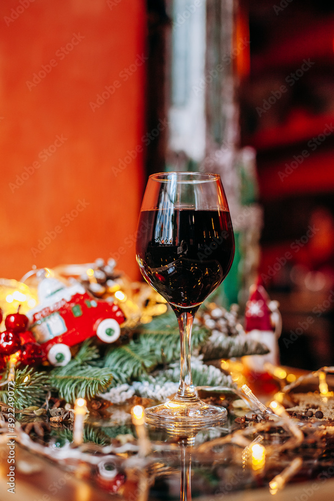 red wine in christmas decoration