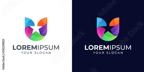 Colorful Letter U and star logo design inspiration