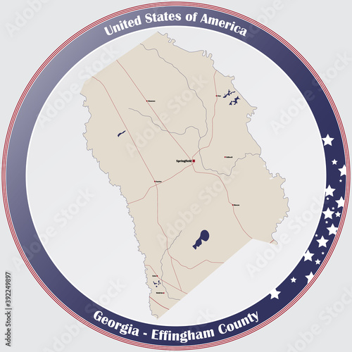 Large and detailed map of Effingham county in Georgia, USA.