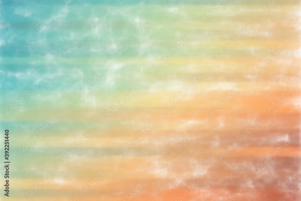 Orange, red and blue lines watercolor wash background, digitally created.