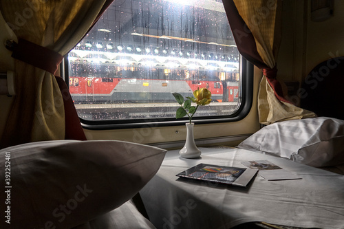 Konstfotografi classic interior of sleeping car of train