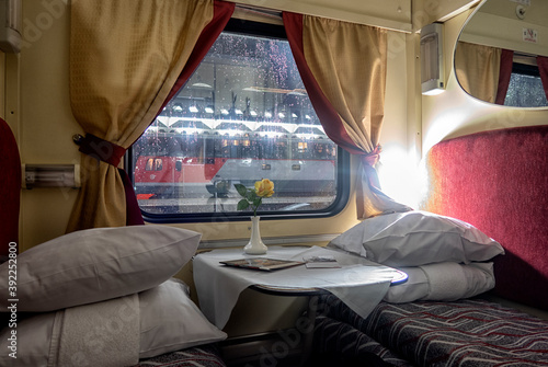Canvas Print classic interior of sleeping car of train