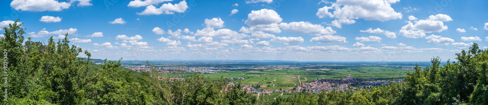 Panoramic view of the Upper Rhine Plain / Germany, seen from the Schlossberg near Hambach