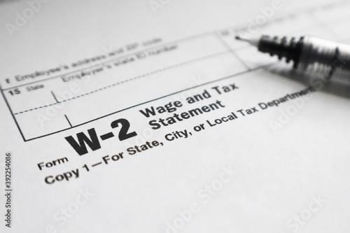 Tax Form W-2 For Employment Close Up With Fine Point Pen High Quality  photo