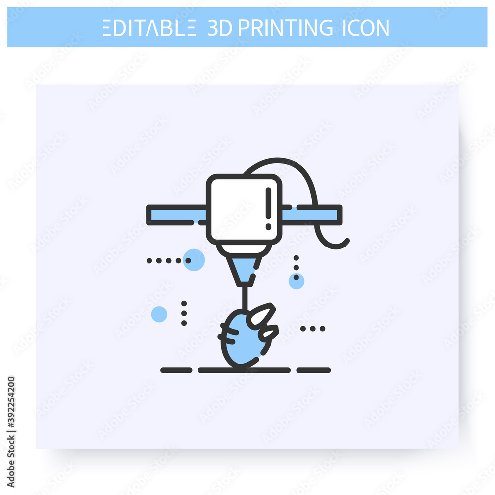 3d printing line icon. Organ under printing head. Prosthetics and organ transplants. Bioprinting in healthcare industry. Additive Manufacturing. Isolated vector illustration. Editable stroke 3d printing line icon. Organ under printing head. Prosthetics and organ transplants. Bioprinting in healthcare industry. Additive Manufacturing. Isolated vector illustration. Editable stroke