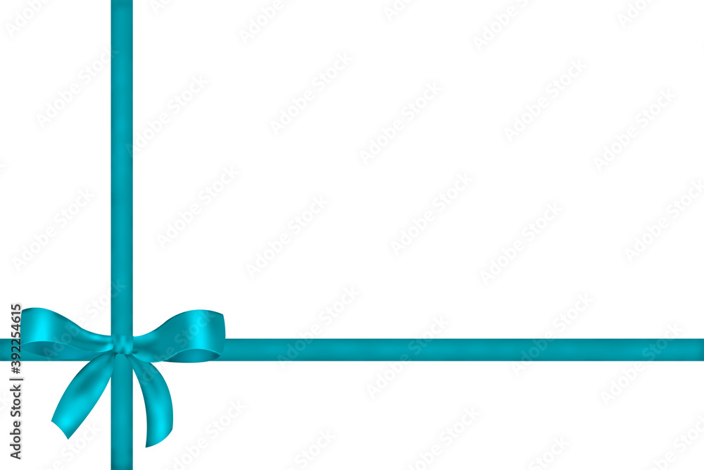 Light blue bow and ribbon on a white background. Gift box. Light blue bow and ribbon on a white background. Gift box.