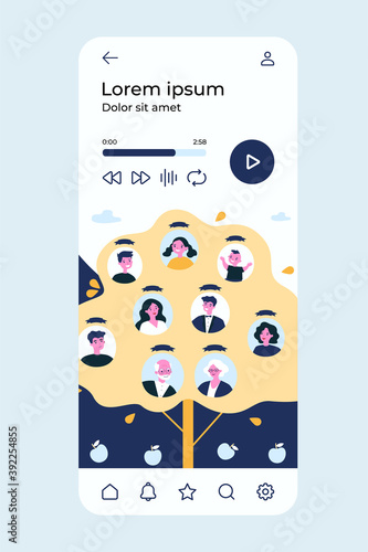 People genealogical heritage isolated flat vector illustration. Cartoon abstract relatives connection scheme in form of tree. Ancestry and family history concept