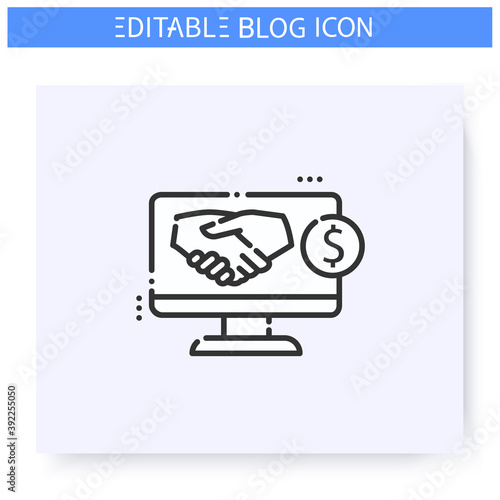 Sponsored blog line icon. Blog monetization. Promoted content. Blogging and broadcasting. Social media marketing. Internet community.Content Management. Isolated vector illustration. Editable stroke 