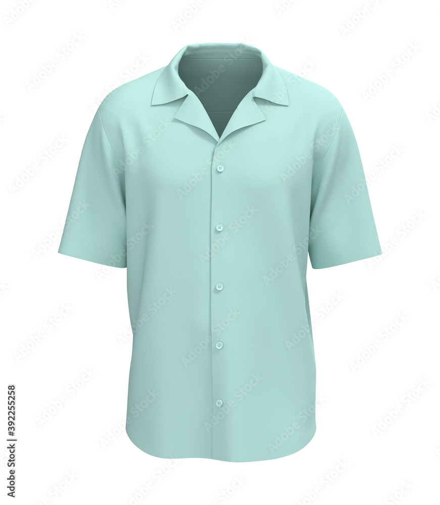 Short sleeve camp shirt mockup. 3d rendering, 3d illustration Short sleeve camp shirt mockup. 3d rendering, 3d illustration