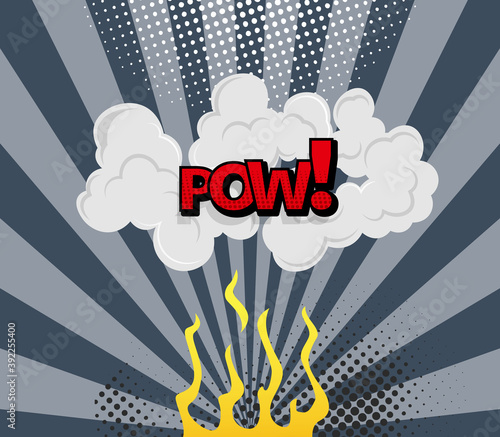 Comic poster wth cartoon explosion frame. Boom comic banner design. Hand drawn vector illustration. Colorful funny banner in comics book and pop art style