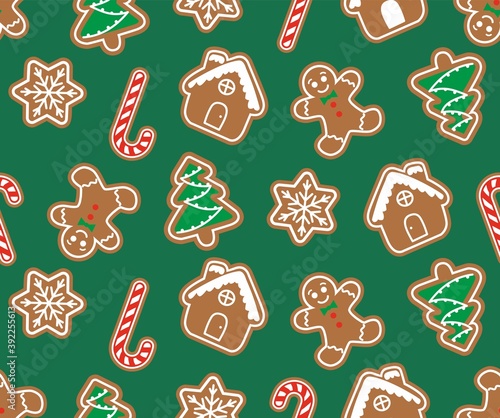 christmas gingerbread candy tree star vector seamless green pattern