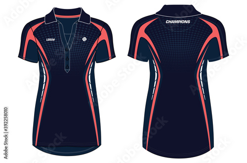 Women Sports Polo t-shirt Jersey design concept Illustration Vector template suitable for girls and Ladies for Soccer jersey, Football jersey, Volleyball jersey. Ladies Sport uniform kit concept