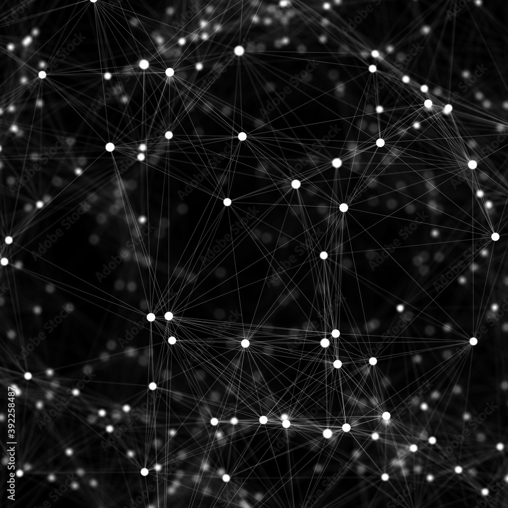 Fototapeta premium Abstract background with moving dots and lines. Network connection structure. Futuristic illustration. Digital technology design. 3d rendering.