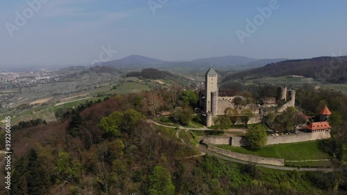 Beautiful flight in Germany over the Starkenberg fortress in the city of Heppenheim. photo