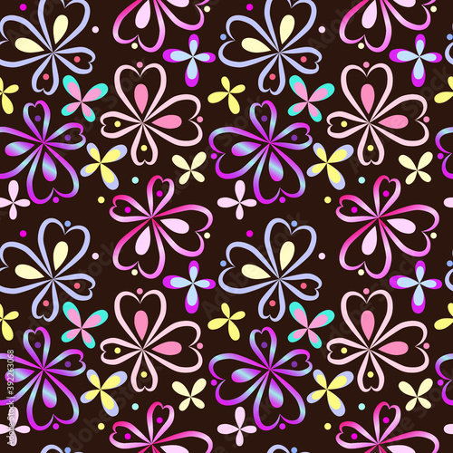seamless pattern with multicolored butterflies on a brown background