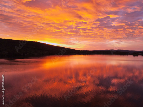 Sunset sky over a beautiful lake in the summer