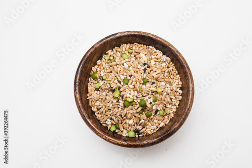 Miscellaneous grains in wooden bowl
