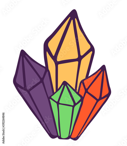 Colorful crystal fracture group of quartz. Vector isolated doodle, eps 10
