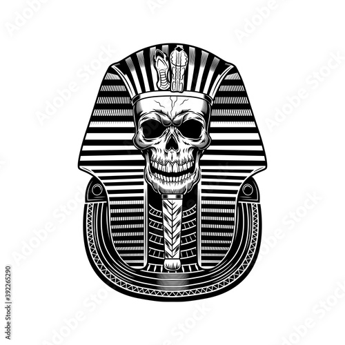 Pharaoh skull vector illustration. Egyptian mummy, skeleton, death symbol. Ancient Egypt history and mythology concept for emblems and tattoo templates