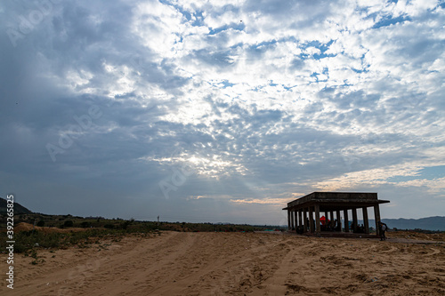 old building and beautiful dramatic sky at pushkar camel festival.