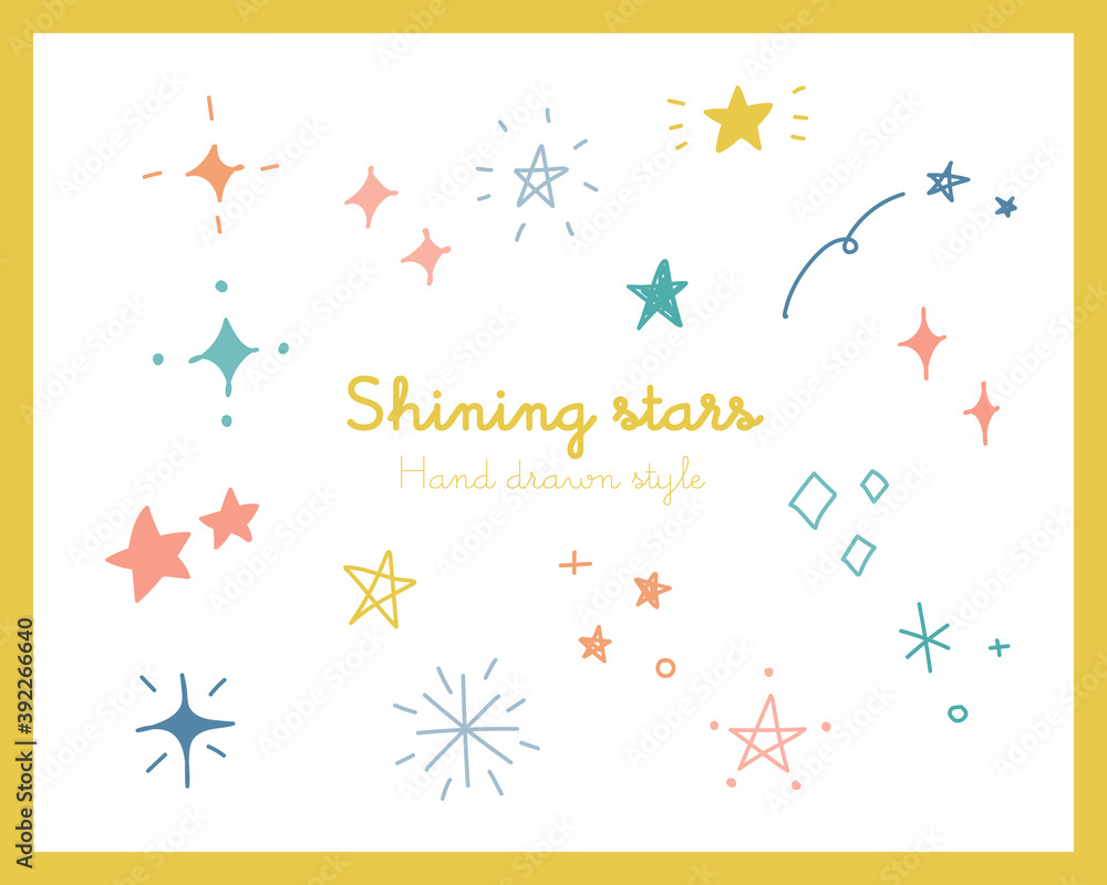 手描き風の星 輝きのイラストセット キラキラ アイコン かわいい おしゃれ 光 宇宙 夜空 Vector De Stock Adobe Stock