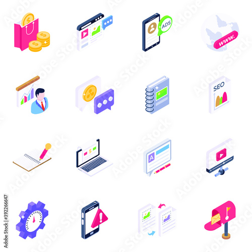 
Pack Of Seo and Digital Development Isometric Icons 
