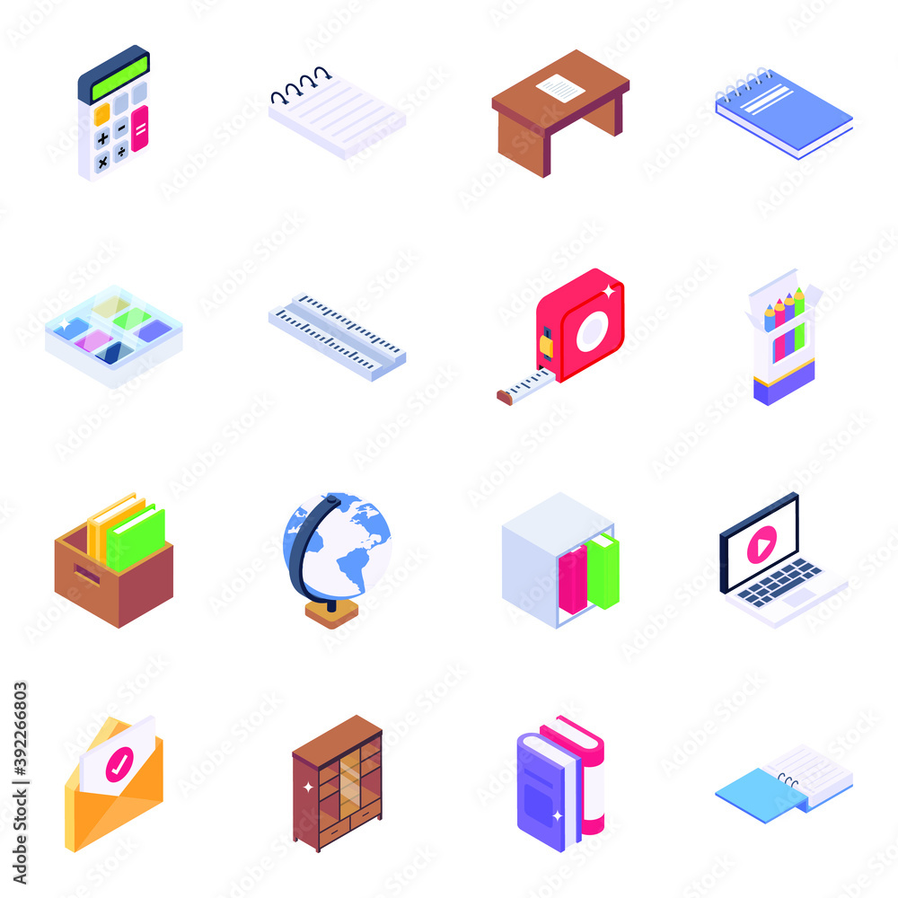Pack of Office Equipment Isometric Icons
Pack of Office Equipment Isometric Icons