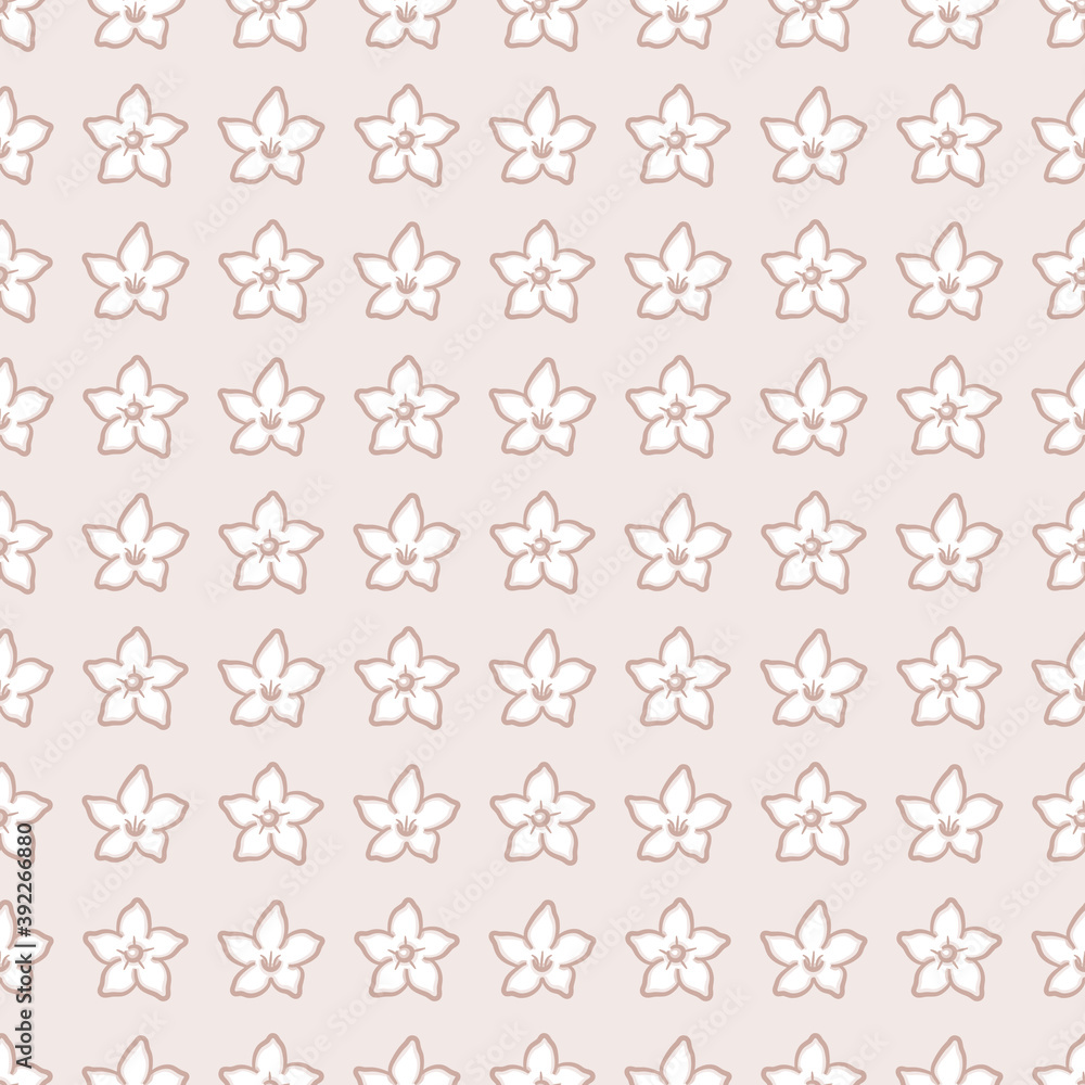 Hawaiian wedding flower vector repeat pattern. Madagascar jasmine illustration background.
