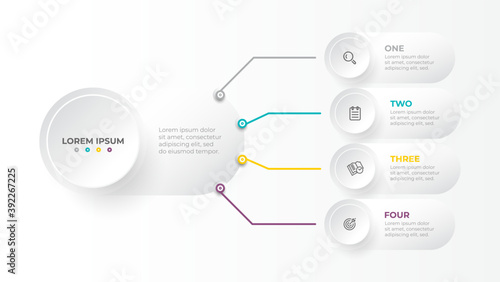 Modern infographics template with 4 options or steps. Business concept design with circle and icons. Vector illustration.
